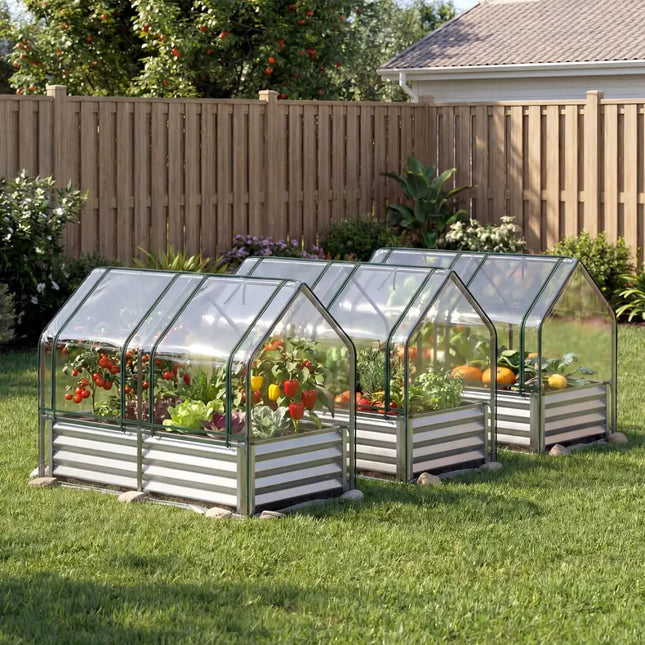4 x 2 x 3 Feet Small Galvanized Raised Garden Bed with Greenhouse Cover-Silver - Silver - Raised Garden Beds