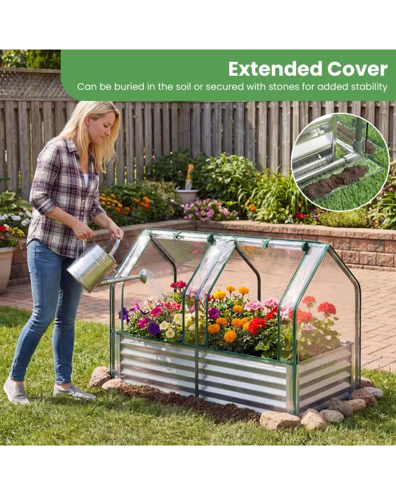 4 x 2 x 3 Feet Small Galvanized Raised Garden Bed with Greenhouse Cover-Silver - Silver - Raised Garden Beds