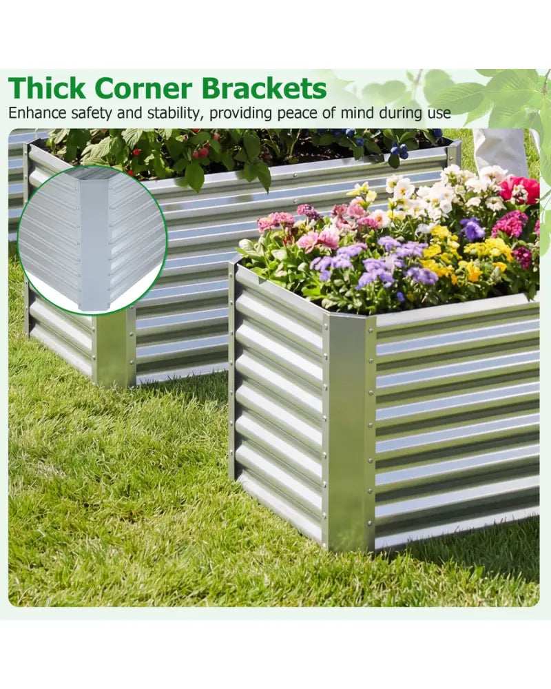 4 x 2 x 2 FT Galvanized Raised Garden Bed Rectangular Galvanized Metal Planter Box-Silver - Silver - Raised Garden Beds