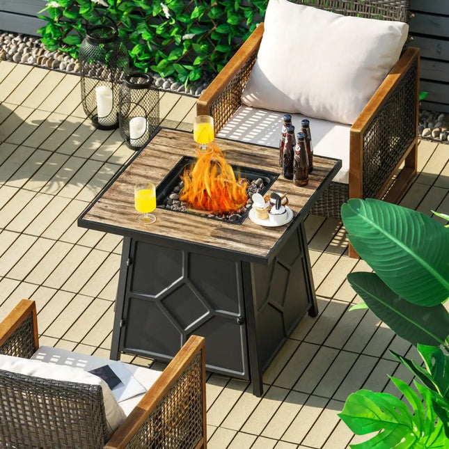 40 000 BTU 28 Inches Propane Gas Fire Pit Table With Cover - Black - Fire Pit Tables