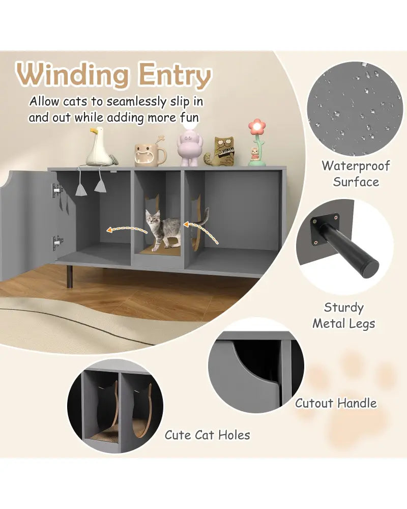 40 Inch Cat Litter Box Enclosure for 2 Cats Hidden Cat Washroom-Gray - Gray - Cat Houses