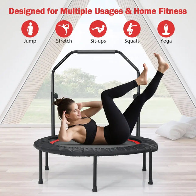 40 Inch Foldable Fitness Rebounder with Resistance Bands Adjustable Home-Red - Red - Trampolines