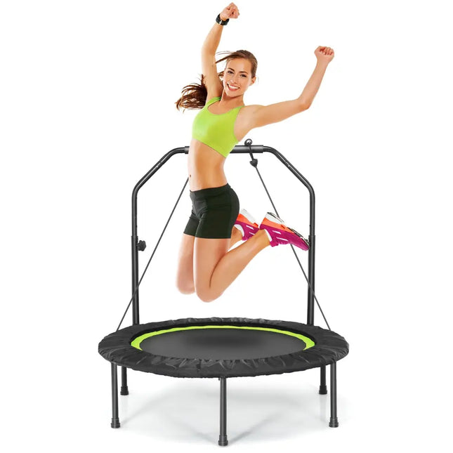 40 Inch Foldable Fitness Rebounder with Resistance Bands Adjustable Home-Green - Green - Trampolines