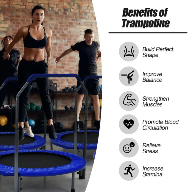 40 Inch Folding Exercise Trampoline Rebounder with 4-Level Handrail Carrying Bag-Blue - Blue - Trampolines