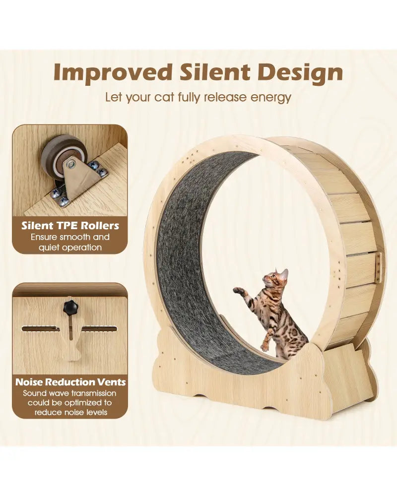 40 Inch Large Cat Exercise Wheel with Lockable Mechanism and Carpeted Runaway for Indoor Cats-Natural - Natural - Cat