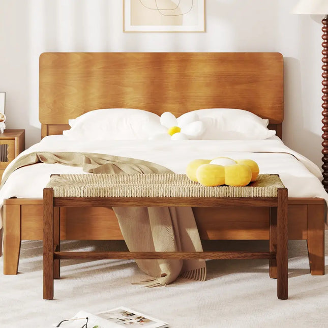 40 Inch Long Wood Bench with Solid Rubber Wood Frame-Walnut - Walnut - Shoe Racks & Storage Benches