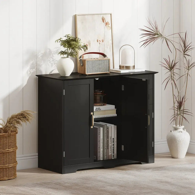 40 Inch Modern Kitchen Sideboard Buffet Cabinet with 2 Drawers and Adjustable Shelf-Black Costway