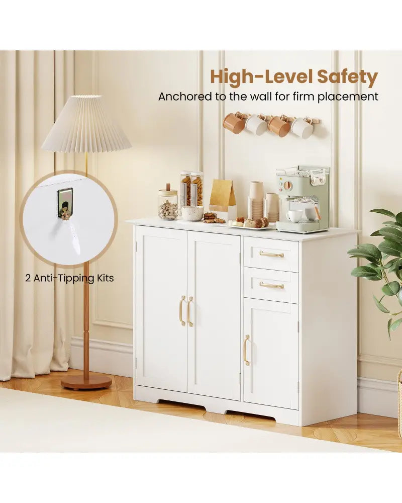 40 Inch Modern Kitchen Sideboard Buffet Cabinet with 2 Drawers and Adjustable Shelf-White - White - Sideboards Cabinets