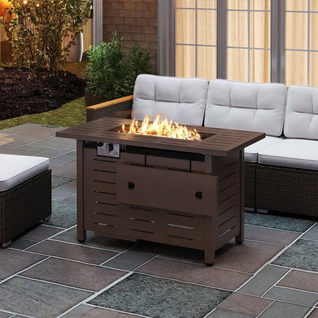 40 Inch Outdoor Propane Fire Pit Rectangle Gas Fire Table with Lava Rocks-Brown - Brown - Fire Pit Tables