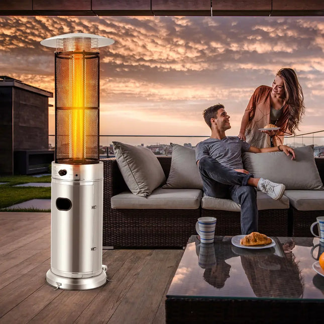 40000 BTU Stainless Steel Round Glass Tube Patio Heaters - Silver - Patio Heaters