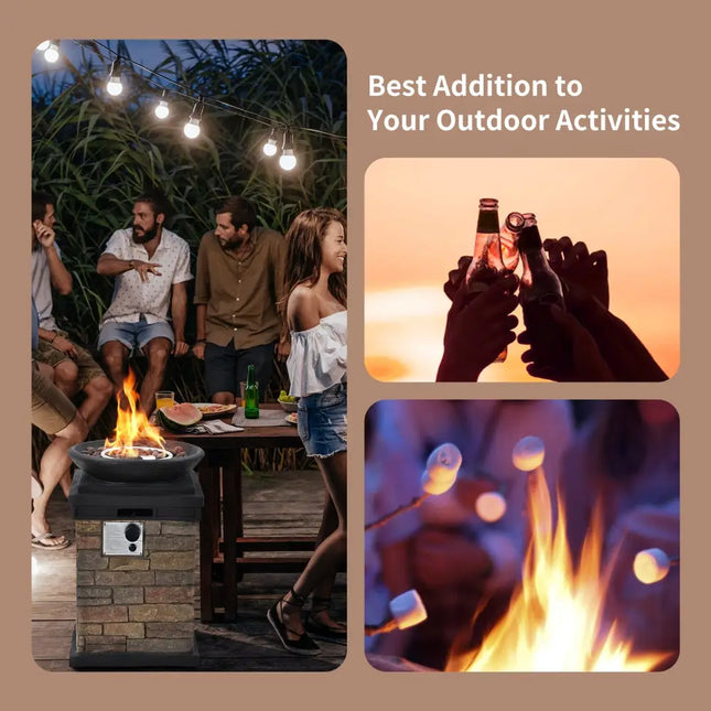 40000BTU Outdoor Propane Burning Fire Bowl Column Realistic Look Firepit Heater-Brown - Brown - Fire Pit Tables
