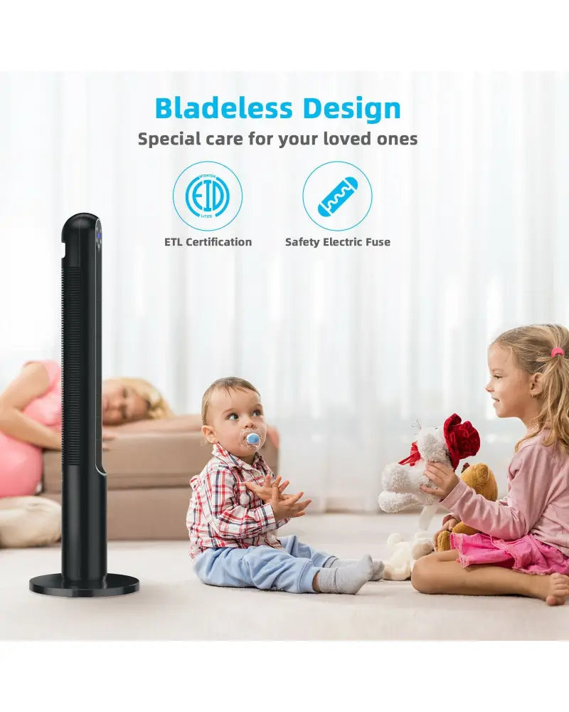 42 Inch 80 Degree Tower Fan with Smart Display Panel and Remote Control-Black - Black - Fans