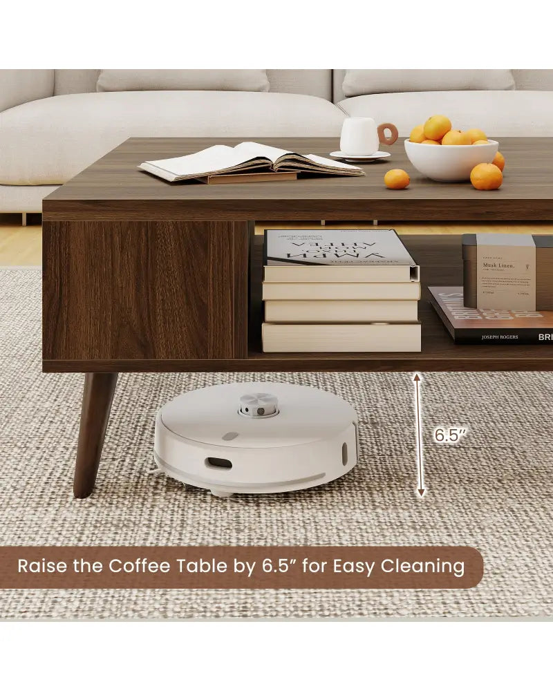 42 Inch Mid Century Modern Coffee Table Rectangular with Open Compartment-Walnut - Walnut - Coffee Tables