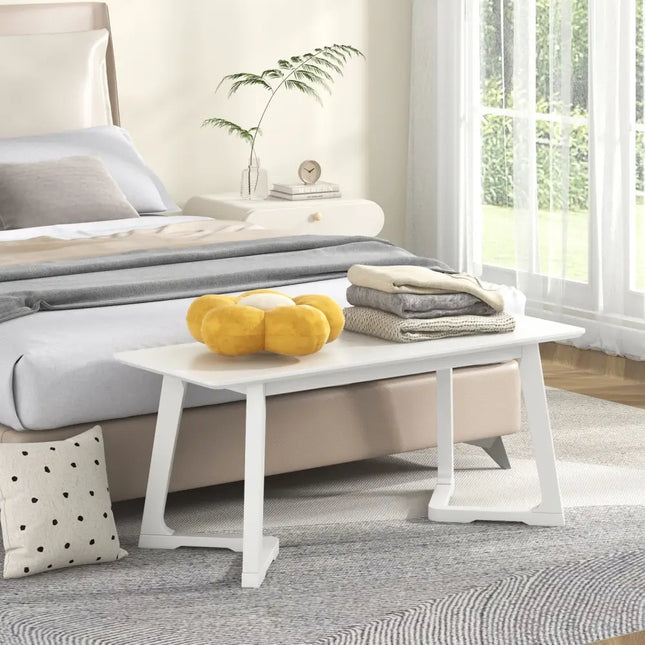 42 Inch Modern Entryway Bench Long Dining Bench with Rubber Wood Legs-White - White - Shoe Racks & Storage Benches