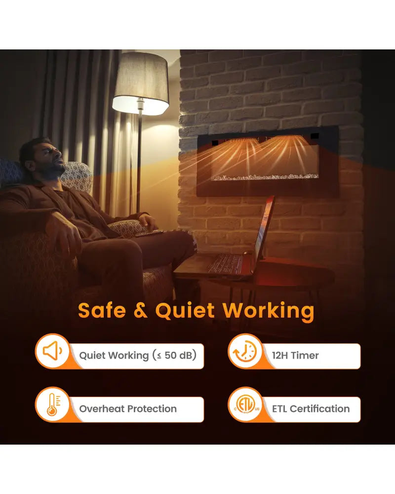 42 Inch Ultra-Thin Electric Fireplace with Decorative Crystals and Smart APP Control-42 inch - Black - Fireplaces