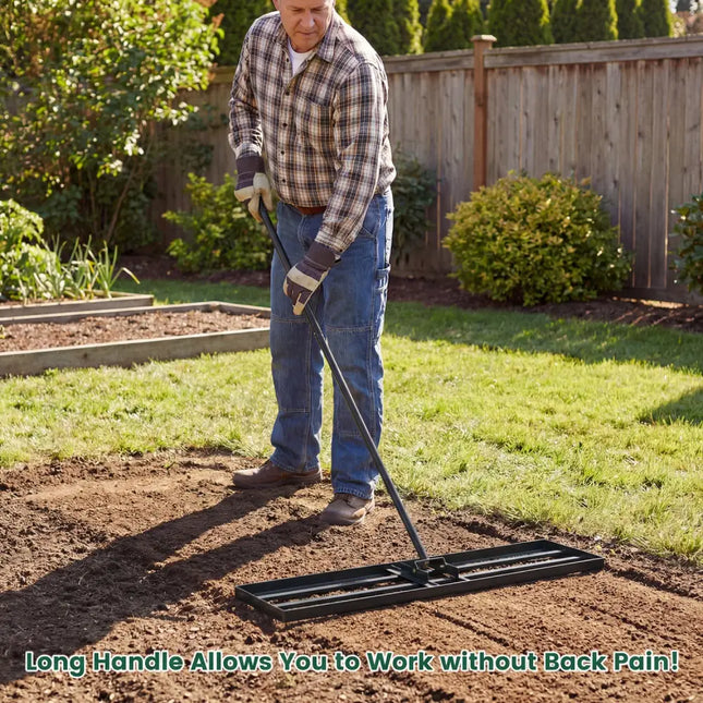 42 x 10 Inch Lawn Leveling Rake with Ergonomic Handle-Black - Black - Lawn Care Tools