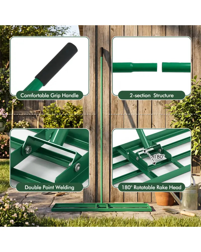 42 x 10 Inch Lawn Leveling Rake with Ergonomic Handle-Green - Green - Lawn Care Tools