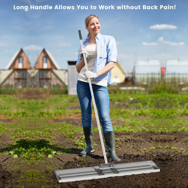 42 x 10 Inch Lawn Leveling Rake with Ergonomic Handle-Silver - Silver - Lawn Care Tools
