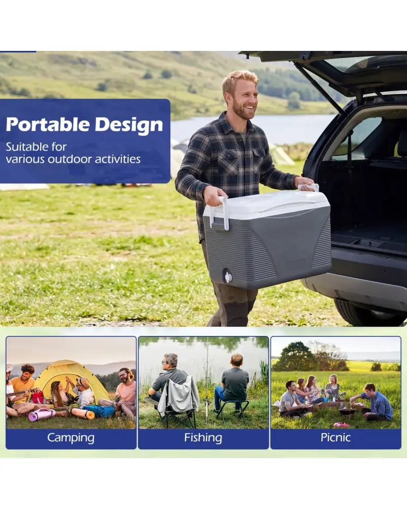 43.3 Quart Portable Hard Coolerwith Handles and 4 Cup Holders-Black - Black - Coolers
