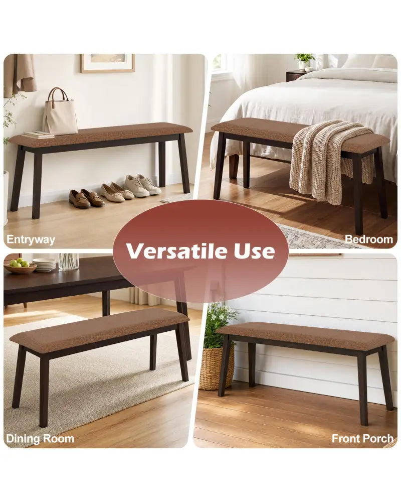 43.5 Inch Upholstered Entryway Bench with Rubber Wood Frame-Brown - Brown - Shoe Racks & Storage Benches