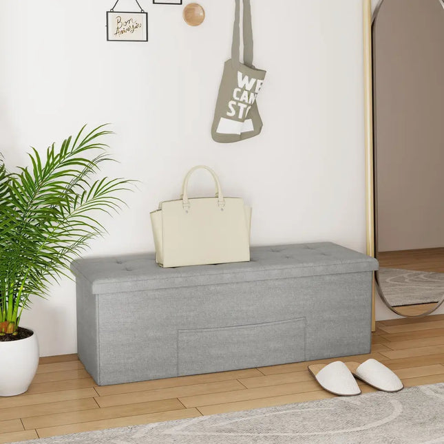 43 Inches Folding Storage Ottoman Bench Linen End of Bed Bench with Padded Seat-Light Gray - Light Gray - Shoe Racks &