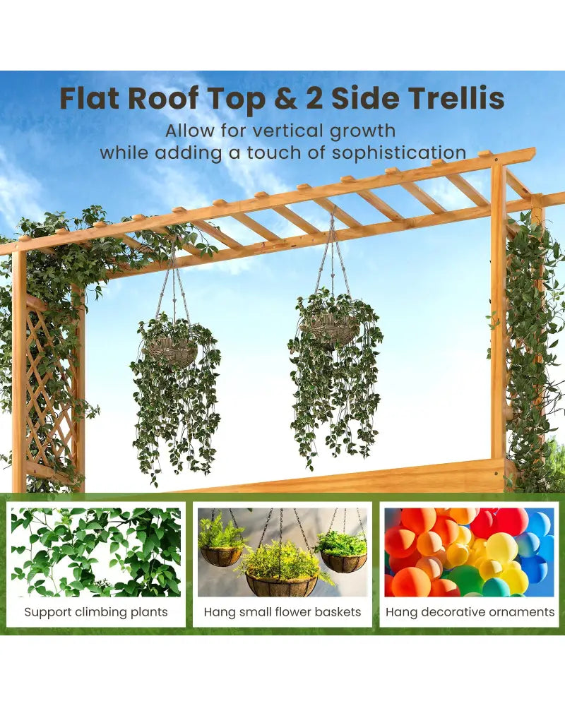 45 Inch Wooden Raised Garden Bed with Lattice Trellis for Outdoor-Natural - Natural - Raised Garden Beds
