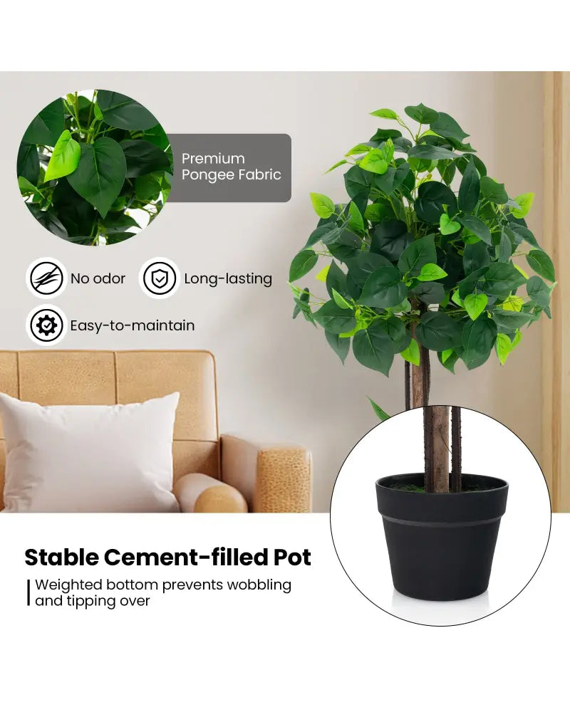 45 Inches Artificial Hydrangea Tree with Real Wood Trunk and Realistic Hydrangea Leaves - Green - Faux Plants