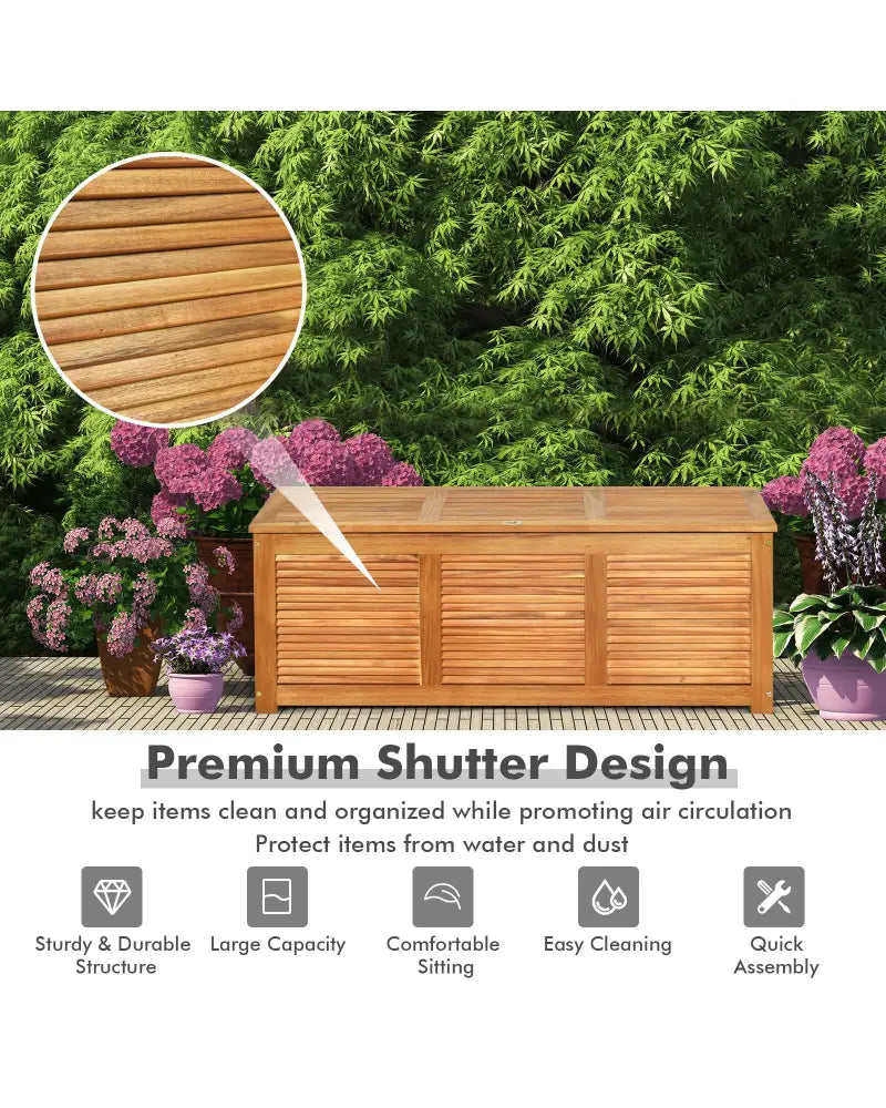 46 Gallon Acacia Wood Storage Bench Box for Patio Garden Deck - Natural - Sheds & Outdoor Storage