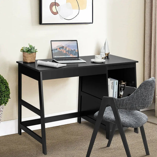 47.5 Inch Modern Home Computer Desk with 2 Storage Drawers-Black Costway