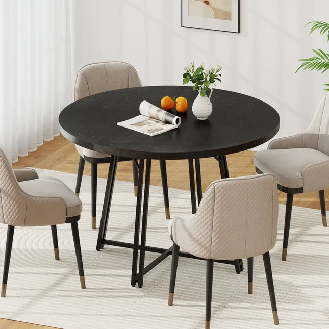 47 Inch Dining Table for 4-6 People Round Kitchen Table with Cross Base-Black Costway