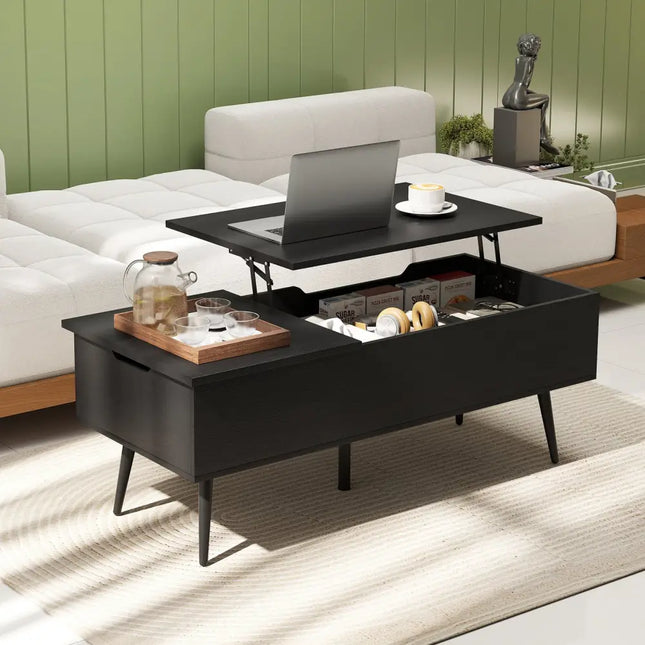 47 Inch Lift Top Coffee Table with 2 Hidden Compartments-Black Costway