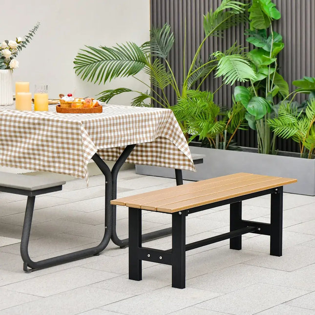 47 Inch Outdoor Chair with Slatted Seat Plastic Coated Iron Frame-Brown - Brown - Outdoor Benches