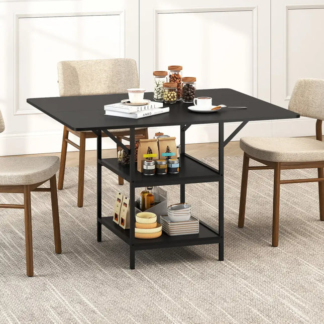 47 Inch Rectangular Dining Table with 2 Open Storage Shelves and Sturdy Metal Legs for 4-6-Black Costway