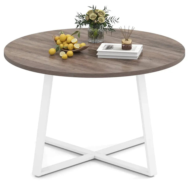 47 Inch Round Dining Table with Stable X-shaped Base and Round Thickened Tabletop-Natural Costway