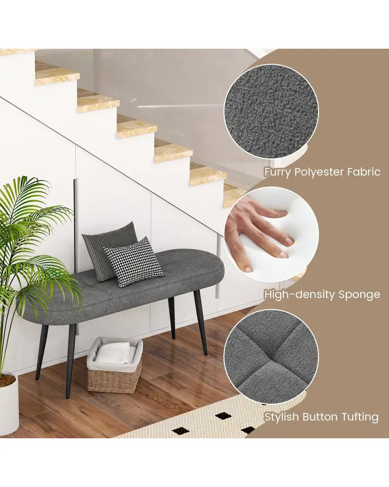47 Inch Upholstered Entryway Bench with Heavy-duty Metal Frame-Gray - Gray - Shoe Racks & Storage Benches