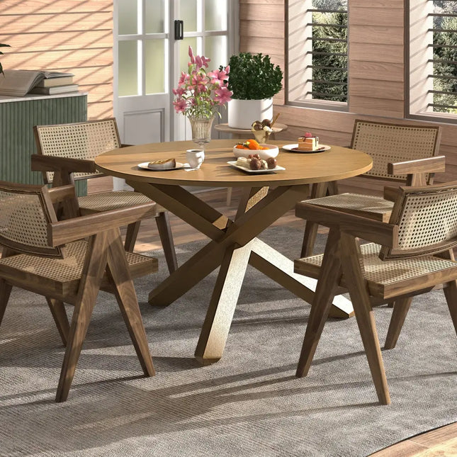 47 Inches Round Dining Table with Solid Acacia Wood Legs for 4-6 Person-Natural Costway