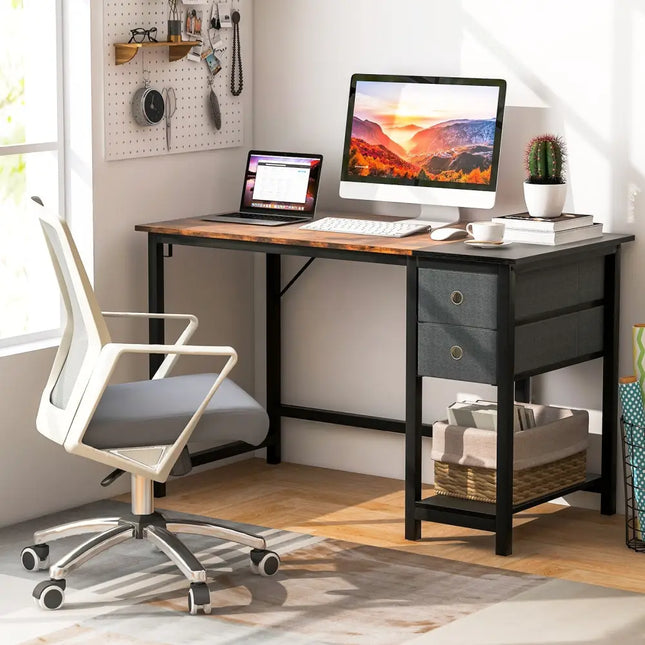 48/55-Inch Home Office Desk with 2 Drawers Hanging Hook-S Costway