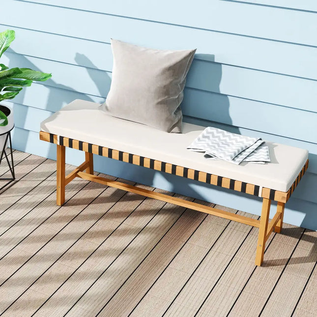 48 inch Acacia Wood Outdoor Bench with Thick Padded Seat Cushion - Natural - Outdoor Benches