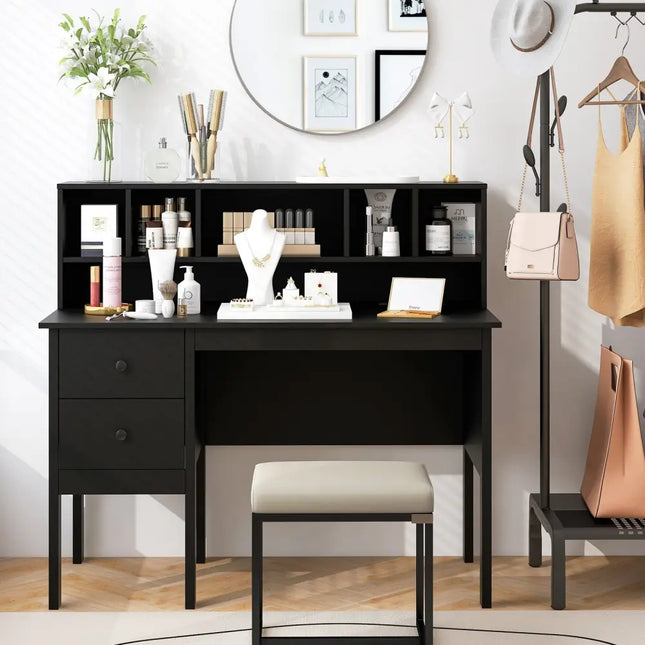 48 Inch Computer Desk with Drawers Power Outlets-Black Costway