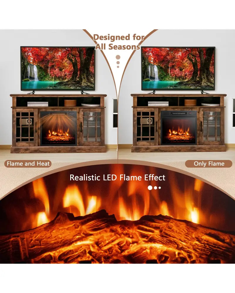 48 Inch Electric Fireplace TV Stand with Cabinets for TVs Up to 55 Inch-Brown - Brown - Entertainment Centers & TV