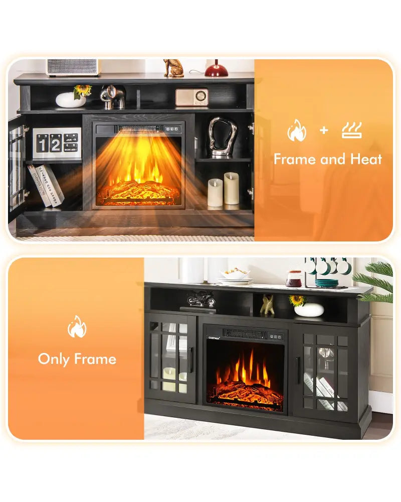 48 Inch Electric Fireplace TV Stand with Cabinets for TVs Up to 55 Inch-Black - Black - Entertainment Centers & TV