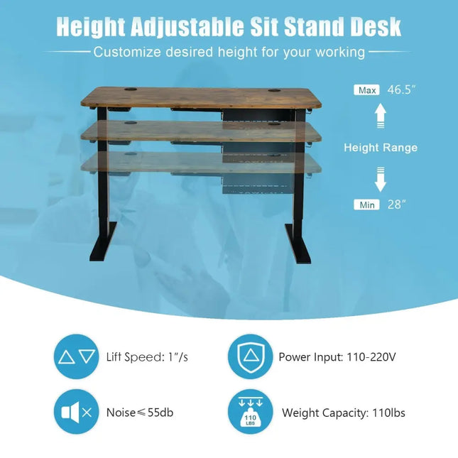 48-inch Electric Height Adjustable Standing Desk with Control Panel-Rustic Brown Costway