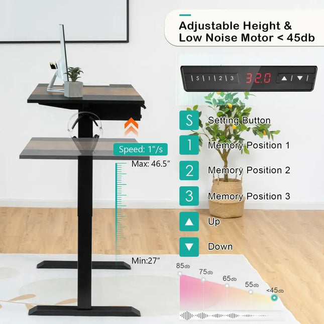 48 Inch Electric Sit to Stand Desk with Keyboard Tray-Rustic Brown Costway