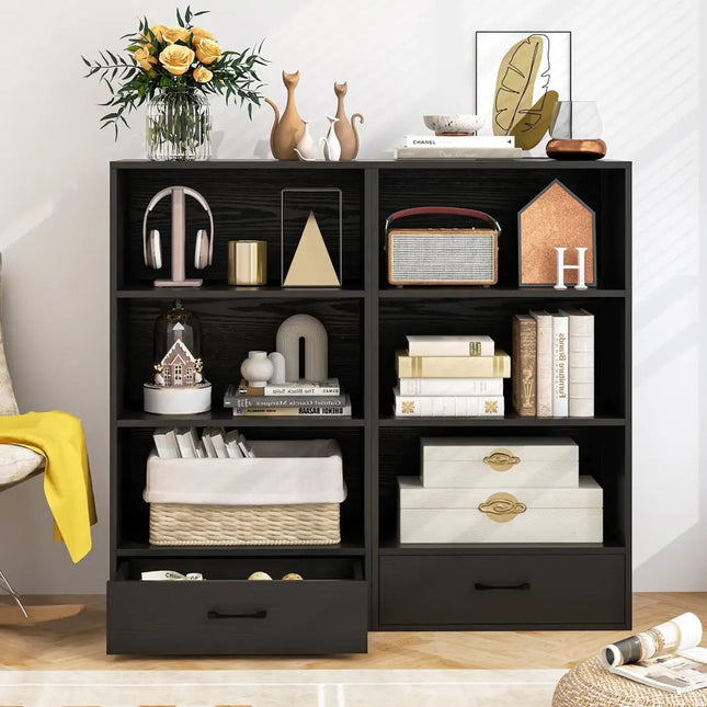 48 Inch Tall 4 Tiers Wood Bookcase with Drawer-Black Costway