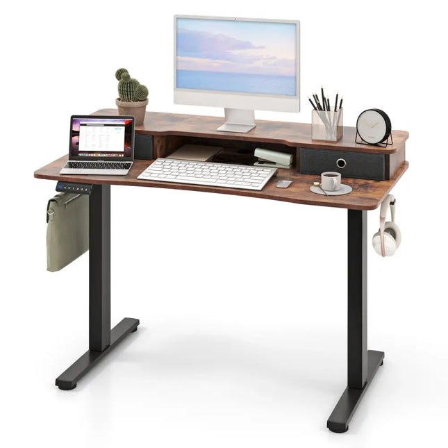 48 Inch x 24 Inch Height Adjustable Electric Standing Desk with 2 Drawers-Rustic Brown Costway