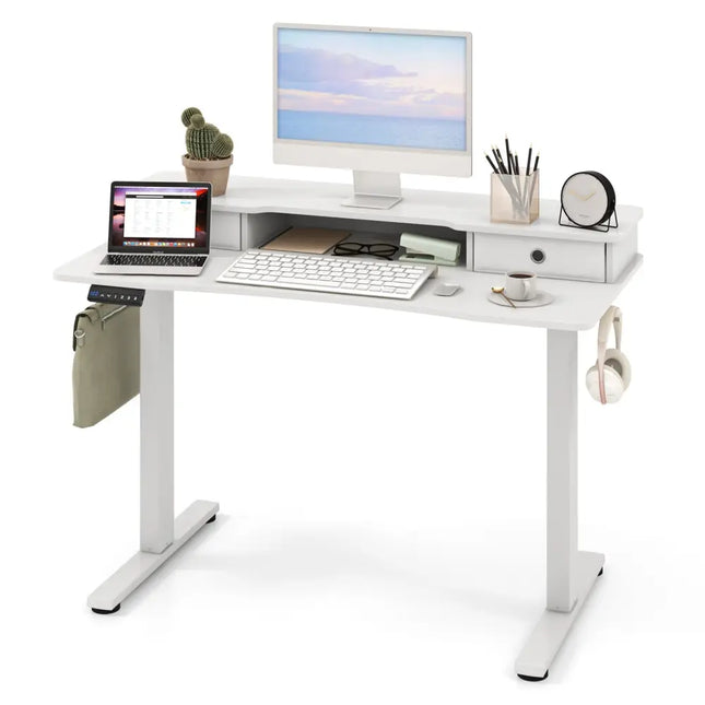48 Inch x 24 Inch Height Adjustable Electric Standing Desk with 2 Drawers-White Costway