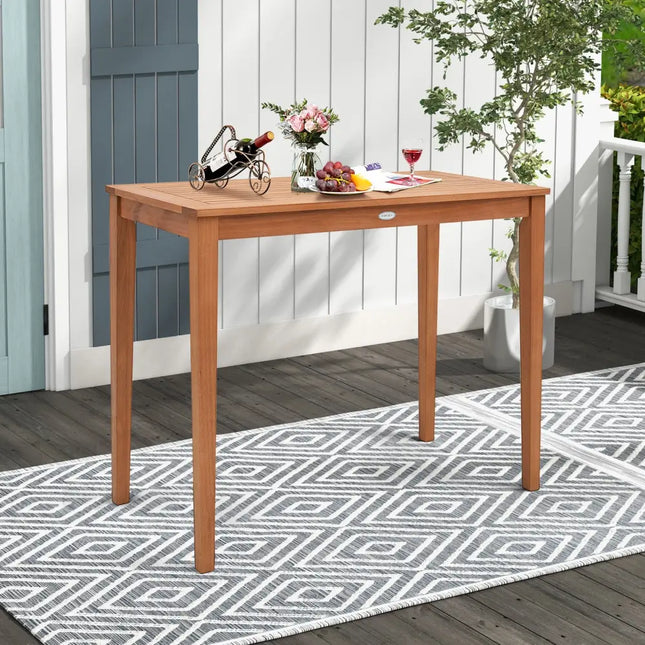 48 Inch x 24 Inch Rectangular Outdoor Eucalyptus Wood Bar Table for 4 People - Natural - Patio Coffee Tables