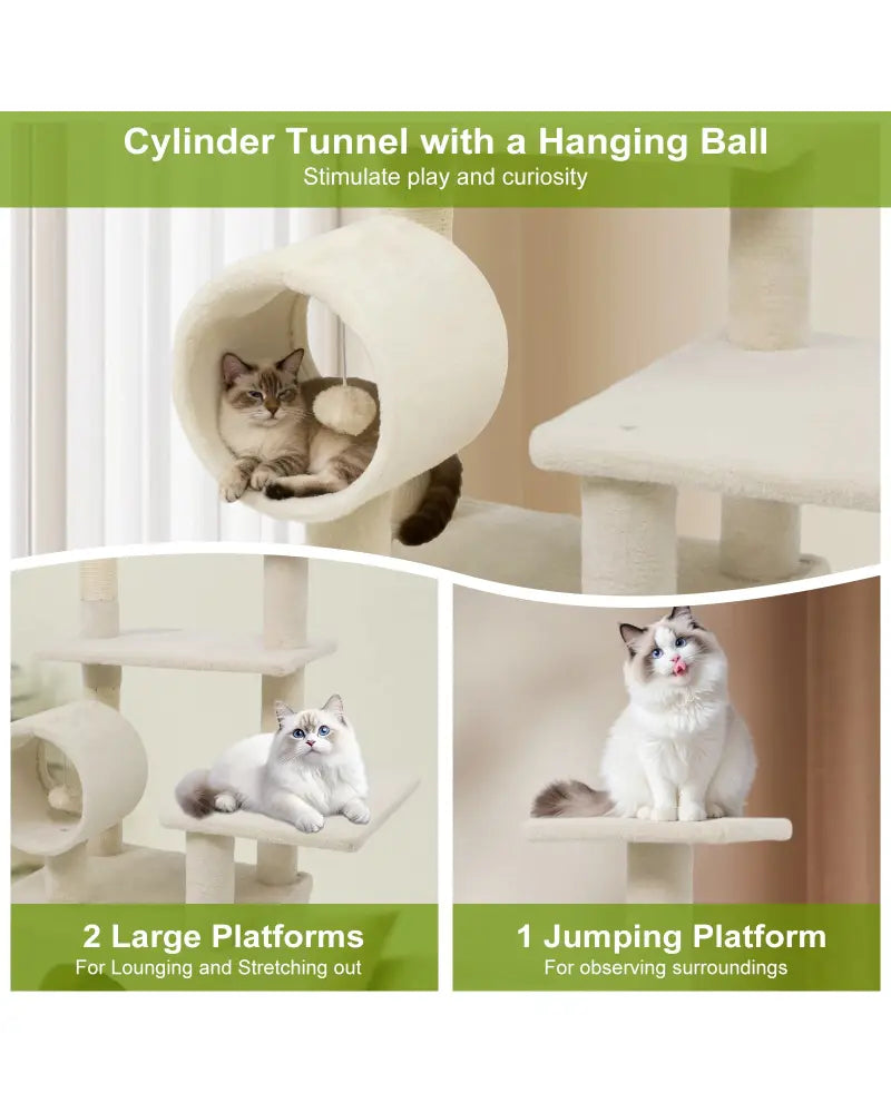 48 Inches Tall Cat Tree Multi-Level Kitten Tower with Large Condo Padded Top Perch-Beige - Beige - Cat Trees Condos &