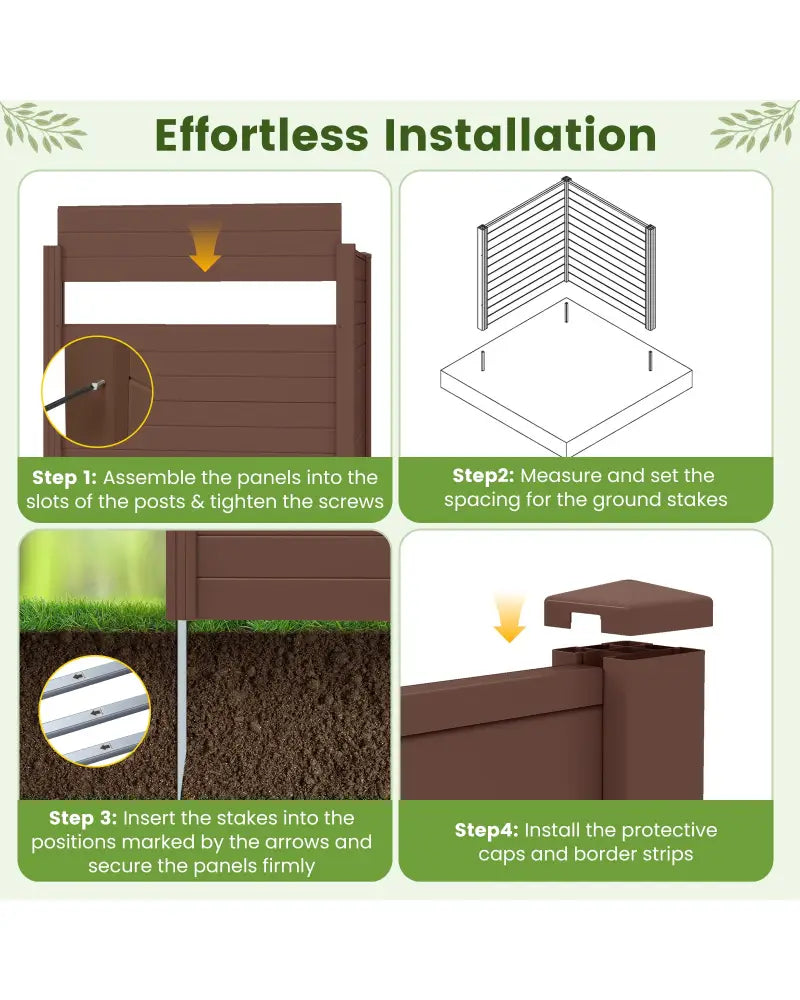 48’’ W x 48’’ H Outdoor Privacy Fence Screen Air Conditioner Fence with Galvanized Metal Ground Stakes-Brown - Brown