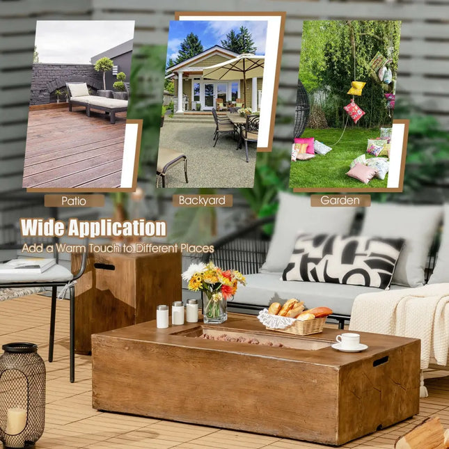 48 x 27Inch Outdoor Gas Fire Pit Table 50 000 BTU with Lava Rocks and Cover - Brown - Fire Pit Tables